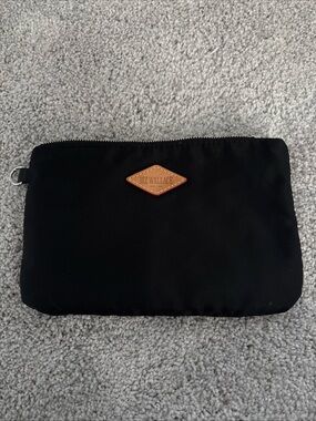 MZ Wallace Black Nylon Toiletry Pouch with Tan Leather Logo
